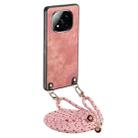 For Xiaomi Redmi Note 14 Pro+ 5G Vintage Leather PC Back Cover Phone Case with Crossbody Strap(Pink) - 1