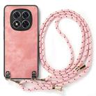 For Xiaomi Redmi Note 14 Pro+ 5G Vintage Leather PC Back Cover Phone Case with Crossbody Strap(Pink) - 2
