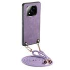 For Xiaomi Redmi Note 14 Pro+ 5G Vintage Leather PC Back Cover Phone Case with Crossbody Strap(Purple) - 1