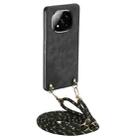 For Xiaomi Redmi Note 14 Pro+ 5G Vintage Leather PC Back Cover Phone Case with Crossbody Strap(Black) - 1