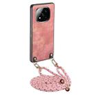 For Xiaomi Redmi Note 14 Pro 5G Vintage Leather PC Back Cover Phone Case with Crossbody Strap(Pink) - 1