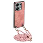 For Xiaomi Redmi Note 13 4G Vintage Leather PC Back Cover Phone Case with Crossbody Strap(Pink) - 1