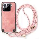 For Xiaomi Redmi Note 13 4G Vintage Leather PC Back Cover Phone Case with Crossbody Strap(Pink) - 2