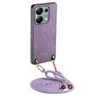 For Xiaomi Redmi Note 13 4G Vintage Leather PC Back Cover Phone Case with Crossbody Strap(Purple) - 1