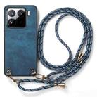 For Xiaomi Redmi Note 13 4G Vintage Leather PC Back Cover Phone Case with Crossbody Strap(Blue) - 2