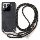 For Xiaomi Redmi Note 13 4G Vintage Leather PC Back Cover Phone Case with Crossbody Strap(Black) - 2