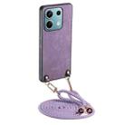 For Xiaomi Redmi Note 13 5G Vintage Leather PC Back Cover Phone Case with Crossbody Strap(Purple) - 1