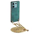 For Xiaomi Redmi Note 13 5G Vintage Leather PC Back Cover Phone Case with Crossbody Strap(Green) - 1