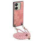 For Xiaomi Redmi 13C Vintage Leather PC Back Cover Phone Case with Crossbody Strap(Pink) - 1