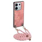 For Xiaomi Redmi Note 13 Pro 5G Vintage Leather PC Back Cover Phone Case with Crossbody Strap(Pink) - 1