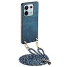 For Xiaomi Redmi Note 13 Pro 5G Vintage Leather PC Back Cover Phone Case with Crossbody Strap(Blue) - 1