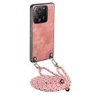 For Xiaomi 13T Vintage Leather PC Back Cover Phone Case with Crossbody Strap(Pink) - 1