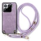 For Xiaomi 13T Vintage Leather PC Back Cover Phone Case with Crossbody Strap(Purple) - 2
