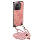 For Xiaomi Redmi Note 12S Vintage Leather PC Back Cover Phone Case with Crossbody Strap(Pink) - 1