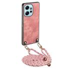 For Xiaomi Redmi Note 12 4G Vintage Leather PC Back Cover Phone Case with Crossbody Strap(Pink) - 1