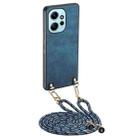For Xiaomi Redmi Note 12 4G Vintage Leather PC Back Cover Phone Case with Crossbody Strap(Blue) - 1
