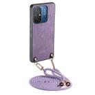 For Xiaomi Redmi 12C Vintage Leather PC Back Cover Phone Case with Crossbody Strap(Purple) - 1