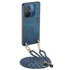 For Xiaomi Redmi 12C Vintage Leather PC Back Cover Phone Case with Crossbody Strap(Blue) - 1