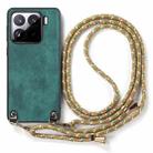 For Xiaomi Redmi 12C Vintage Leather PC Back Cover Phone Case with Crossbody Strap(Green) - 2