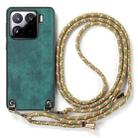 For Xiaomi 13 Lite Vintage Leather PC Back Cover Phone Case with Crossbody Strap(Green) - 2