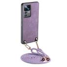 For Xiaomi 12T Pro Vintage Leather PC Back Cover Phone Case with Crossbody Strap(Purple) - 1