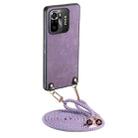 For Xiaomi Poco M5s 4G Vintage Leather PC Back Cover Phone Case with Crossbody Strap(Purple) - 1