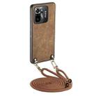 For Xiaomi Poco M5s 4G Vintage Leather PC Back Cover Phone Case with Crossbody Strap(Brown) - 1