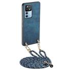 For Xiaomi Redmi K50 Ultra Vintage Leather PC Back Cover Phone Case with Crossbody Strap(Blue) - 1