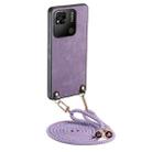 For Xiaomi Redmi 10A Vintage Leather PC Back Cover Phone Case with Crossbody Strap(Purple) - 1