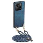 For Xiaomi Redmi 10A Vintage Leather PC Back Cover Phone Case with Crossbody Strap(Blue) - 1