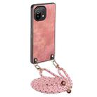 For Xiaomi Mi 11 Lite Vintage Leather PC Back Cover Phone Case with Crossbody Strap(Pink) - 1