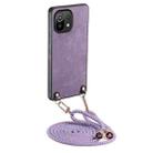 For Xiaomi Mi 11 Lite Vintage Leather PC Back Cover Phone Case with Crossbody Strap(Purple) - 1