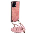 For Xiaomi Mi 11 Vintage Leather PC Back Cover Phone Case with Crossbody Strap(Pink) - 1