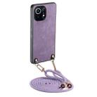 For Xiaomi Mi 11 Vintage Leather PC Back Cover Phone Case with Crossbody Strap(Purple) - 1