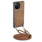 For Xiaomi Mi 11 Vintage Leather PC Back Cover Phone Case with Crossbody Strap(Brown) - 1