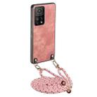 For Xiaomi Mi 10T 5G Vintage Leather PC Back Cover Phone Case with Crossbody Strap(Pink) - 1