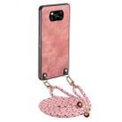 For Xiaomi Poco X3 NFC Vintage Leather PC Back Cover Phone Case with Crossbody Strap(Pink) - 1