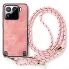 For Xiaomi Redmi 12 4G / 5G Vintage Leather PC Back Cover Phone Case with Crossbody Strap(Pink) - 2