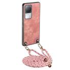 For Xiaomi Redmi K50 / K50 Pro Vintage Leather PC Back Cover Phone Case with Crossbody Strap(Pink) - 1