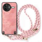 For Redmi K80 / Poco F7 Pro Vintage Leather PC Back Cover Phone Case with Crossbody Strap(Pink) - 2
