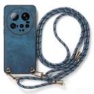 For Xiaomi 15 Ultra Vintage Leather PC Back Cover Phone Case with Crossbody Strap(Blue) - 2