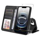 For iPhone 16e ENKAY Card Wallet Calf Texture Leather Phone Case with Screen Film(Black) - 1