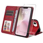 For iPhone SE 2025 ENKAY Card Wallet Calf Texture Leather Phone Case with Screen Film(Red) - 1