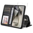 For Samsung Galaxy S25 Ultra 5G ENKAY Card Wallet Calf Texture Leather Phone Case with Screen Film(Black) - 1