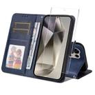 For Samsung Galaxy S24 Ultra 5G ENKAY Card Wallet Calf Texture Leather Phone Case with Screen Film(Blue) - 1