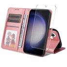 For Samsung Galaxy S24+ 5G ENKAY Card Wallet Calf Texture Leather Phone Case with Screen Film(Pink) - 1