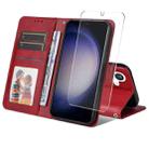 For Samsung Galaxy S24+ 5G ENKAY Card Wallet Calf Texture Leather Phone Case with Screen Film(Red) - 1