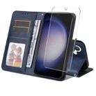 For Samsung Galaxy S24+ 5G ENKAY Card Wallet Calf Texture Leather Phone Case with Screen Film(Blue) - 1