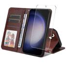 For Samsung Galaxy S24+ 5G ENKAY Card Wallet Calf Texture Leather Phone Case with Screen Film(Brown) - 1