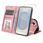 For Samsung Galaxy S25 Edge 5G ENKAY Card Wallet Calf Texture Leather Phone Case with Screen Film(Pink) - 1